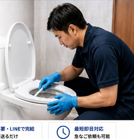 トイレを清掃するスタッフ